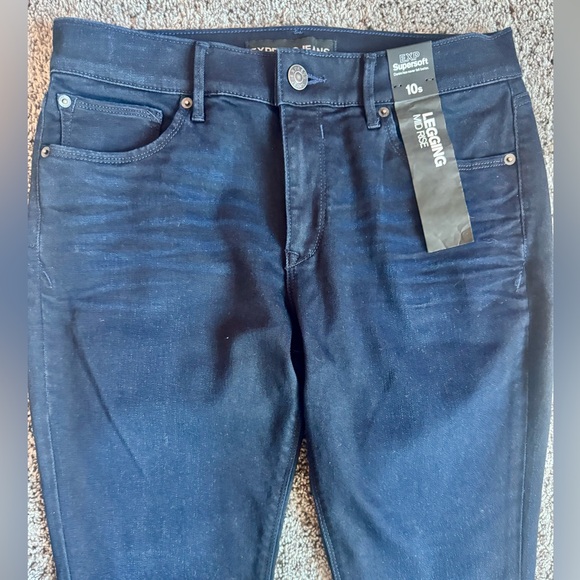 🆕 Express Midnight Blue Mid Rise Skinny Jean Supersoft Leggings. Size 10S - Picture 5 of 7